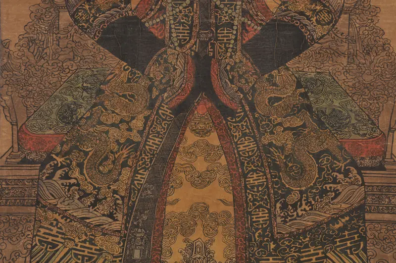 Древняя китайская Династия Цин императрица портрет прокрутки живопись Цзя Шунь |