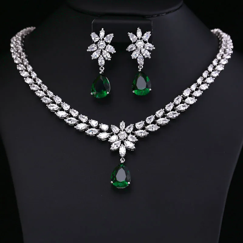 Цветные серьги и ожерелье с кристаллами циркония лучшего качества ювелирные