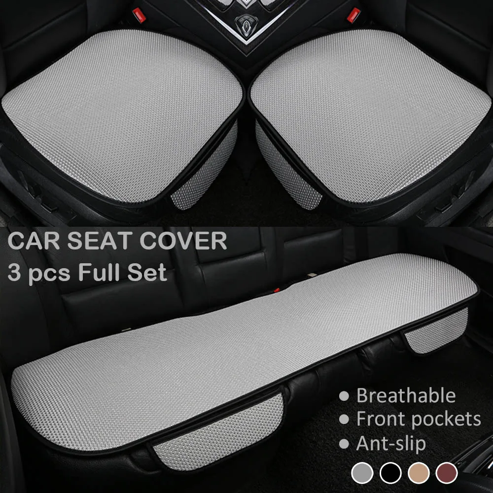 3 pcs full set grey Kia Rio универсальный чехол для автомобильных сидений дышащий Авто протектор сиденья передний задний автомобильный чехол подушка коврик - Название цвета: 3 pcs full set grey