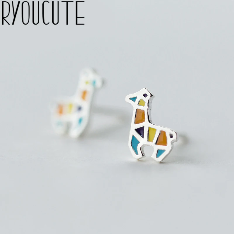 Женские серьги с оленем и лошадью RYOUCUTE яркие из настоящего серебра 100% пробы