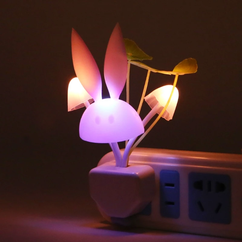 Smart Light Sensor Changeable Color Lamp Wall LED Mushroom Rabbit Night EU plug Home Bedroom Decoration | Освещение