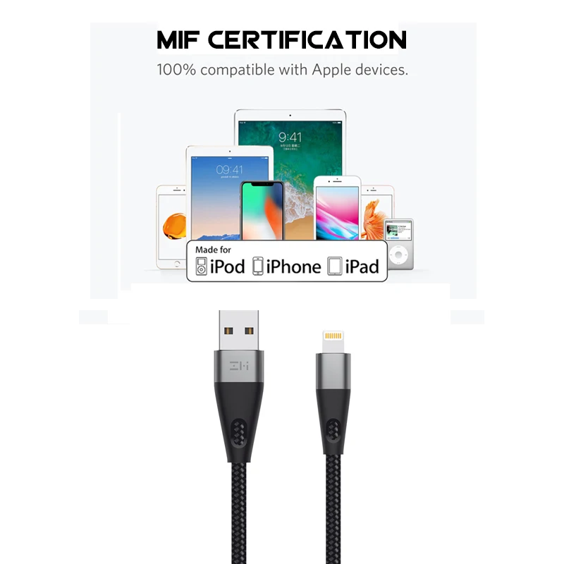 ZMI MFi Сертифицированный осветительный кабель AL706 USB Type C Быстрая зарядка Премиум