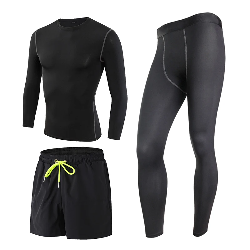 2019 мужской спортивный костюм для бега 3 шт. колготки шорты штаны футболки фитнеса