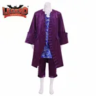 Мужской средневековый костюм, винтажный, революционный, рококо, Колониальный, мужской фиолетовый наряд, костюм для косплея, костюм пирата, Униформа, костюм