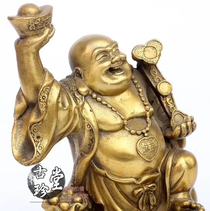 Статуя Будды Yuanbao из чистой меди с веселым смехом | Дом и сад