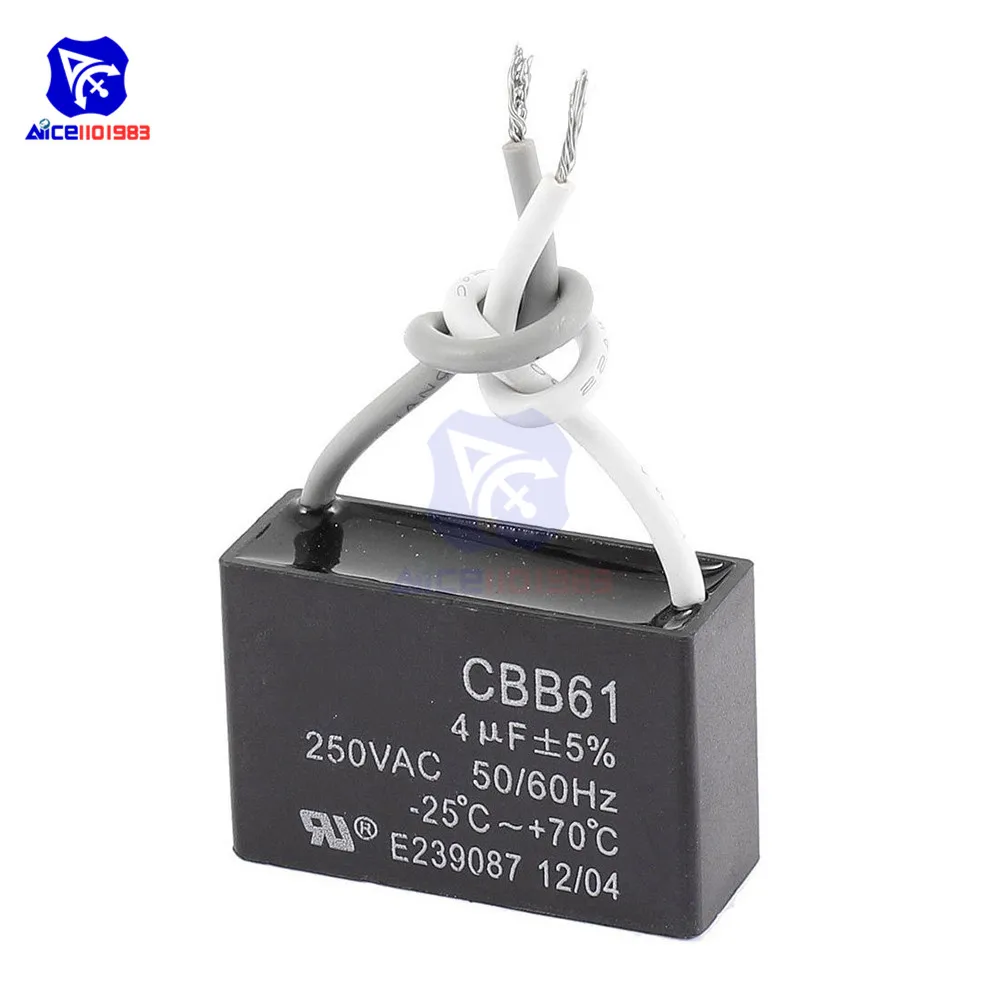 CBB61 4μf 50/60 Гц 250VAC конденсатор для потолочного вентилятора с 2 проводами