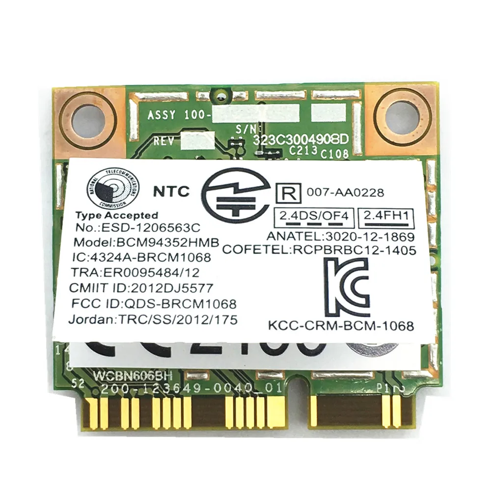 Broadcom 03T8215 BCM94352HMB 802.11ac Двухдиапазонный 2x2 беспроводной AC Wifi + Bluetooth 4 0 867 Мбит/с Mini PCI E