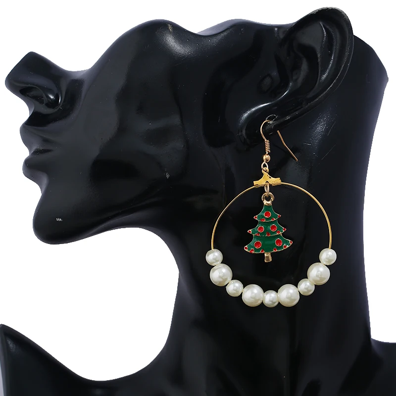 WNGMNGL Charm Statement Christmas Tree Imitation pearls Hollow Round long drop Earrings For Women 2018 Fashion Jewelry Gift | Украшения и