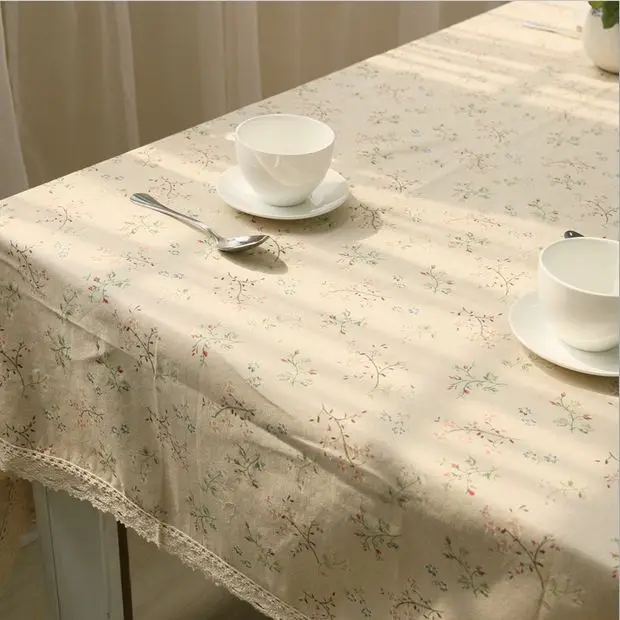 Скатерть льняная в Корейском стиле с кружевными краями и цветочным принтом