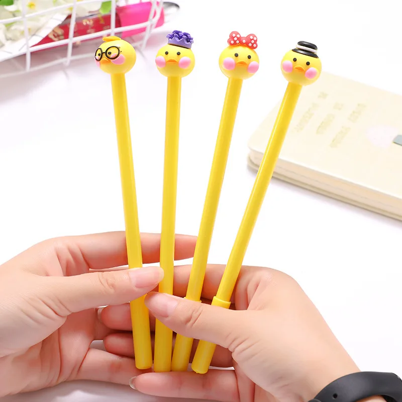4pcs Kawaii Cartoon Duck 0.5mm Black Ink Gel Pen Marker School Office Supplies Student Exam Writing Drawing Stationery Gift | Канцтовары