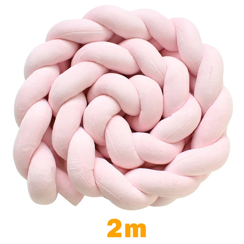 Pink 2m 200 см длина Детская кровать бампер чистый цвет плетение плюшевый ребенок защита для кроватки для новорожденных украшения детской комнаты - Цвет: Pink 2m
