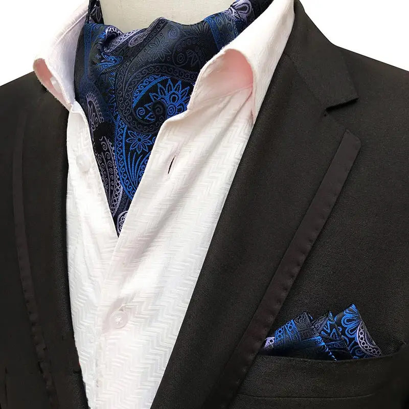 LJET-B12 Newest Men's Cravat Tie Set Handkerchief Silk Paisley Jacquard Ascot Necktie Sets Pocket Square for Business Wedding Party - Цвет: LJET-B12