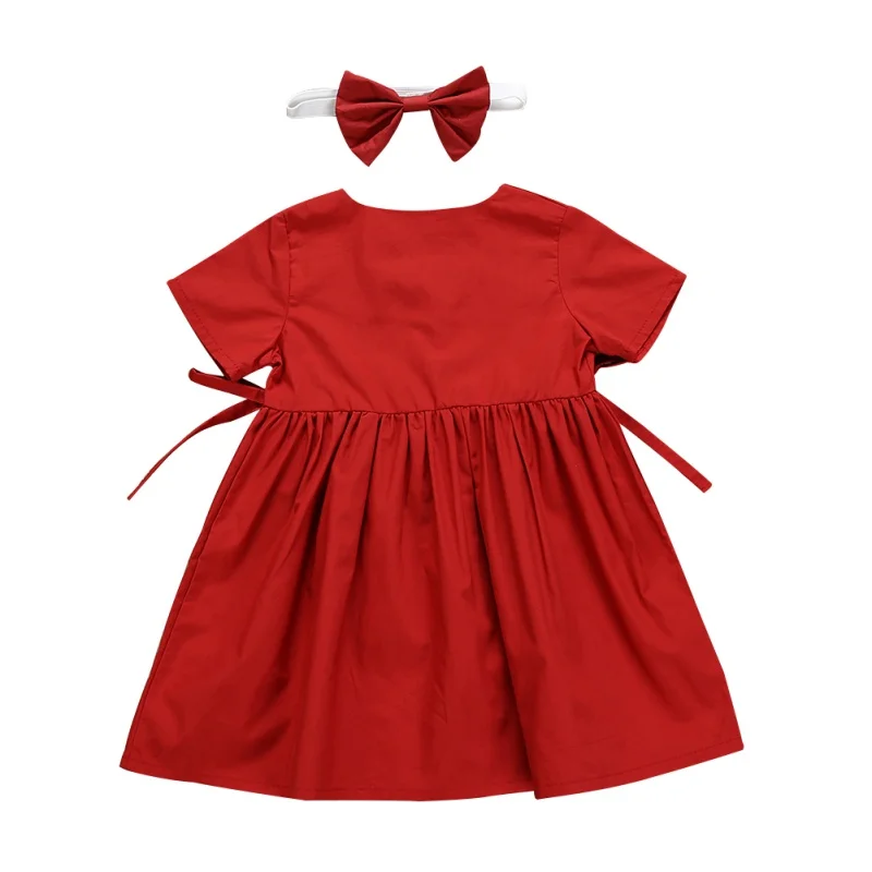 2Pcs Baby Girls Dress Sets Kids Solid Pattern Dresses Casual Short Sleeve Tutu Sundress with Headband | Детская одежда и обувь