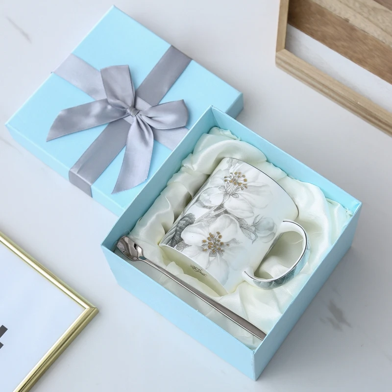 

Китайский стиль чернила высокого качества костяного фарфора серебряные боковые кружки кофе чай молоко чашка с ручкой ручной работы 400 мл По...