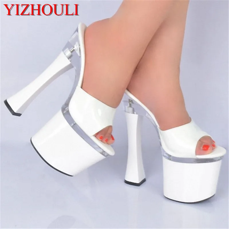 Female 7 Inch High-Heeled Shoes Open Toe Sandals Two Ways Women 18cm Platform Slippers Buckle  High Heel Dance Shoes