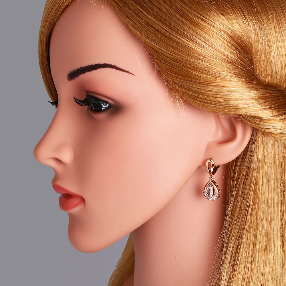Женские серьги OCESRIO из розового золота с фианитом и кристаллами 585 пробы висячие