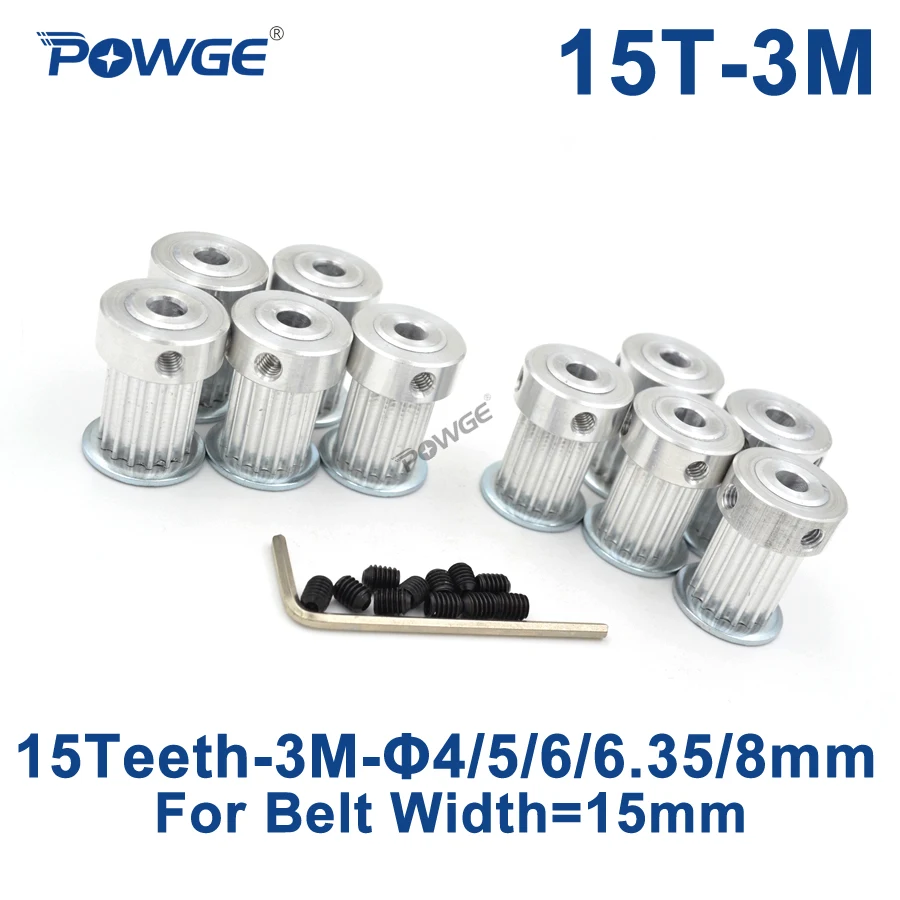 POWGE 10pcs 15 Teeth 3M Timing Pulley Bore 4mm 5mm 6mm 6.35mm 8mm for Width 15mm HTD3M belt HTD CNC 15Teeth 15T | Обустройство дома
