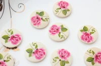 200pcs lovely rose floral paint button pack 23mm round wood wooden buttons 2 holes for diy hand paint flower