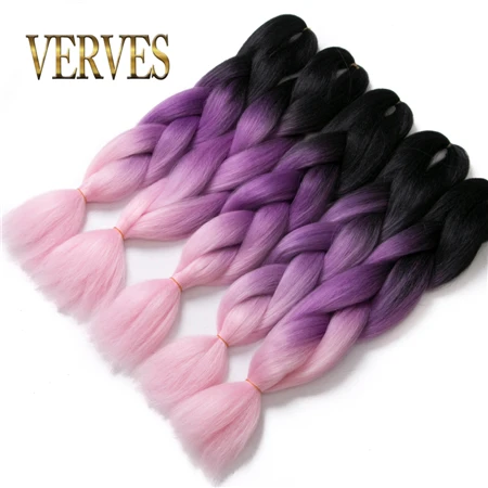 VERVES, Омбре, плетение волос, 100 г/шт., 24 дюйма, 1 шт., синтетический, три, два тона, тепловое волокно, вязанное крючком, огромные косы, наращивание волос - Цвет: #12
