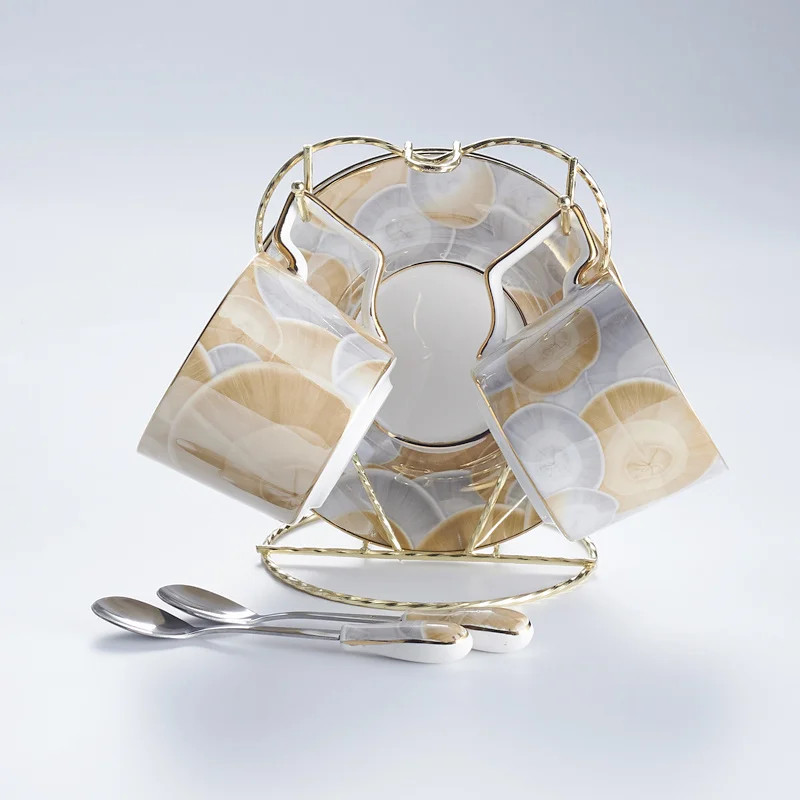 2Cups n Holder Европейский фарфоровый кофейный набор, роскошный чайный набор, расширенный чайник, кофейная чашка, керамический чайный набор, кружка, сахарница, сливочник, чайный горшок, молочный кувшин - Цвет: 2Cups n Holder