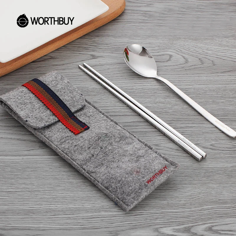 Worthbuy 3 шт./компл. Портативный Столовая посуда набор с сумкой 304 Нержавеющая сталь