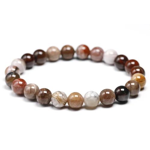Beads 8mm Браслет из окаменевшего натурального дерева с бусинами из окаменелого камня для мужчин и женщин, Круглый целебный драгоценный камень ручной работы, ювелирные изделия унисекс из агата - Цвет камня: Beads 8mm