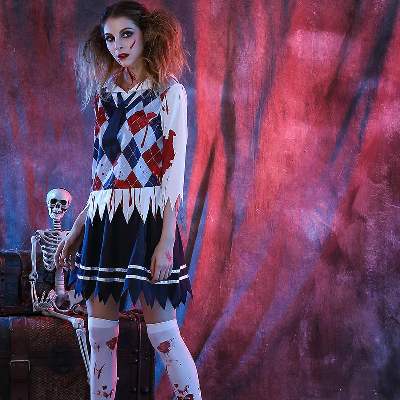 Женская сексуальная школьная форма с ужасной кровавой сеткой костюм вампира