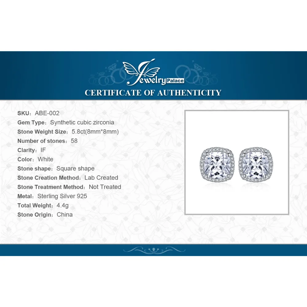 Jewelrypalace Подушки 5ct Halo Серьги гвоздики 925 стерлингов Серебряные ювелирные изделия