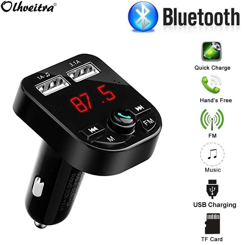 Olhveitra Bluetooth Handsfree FM передатчик с ЖК поддержкой USB Автомобильное зарядное