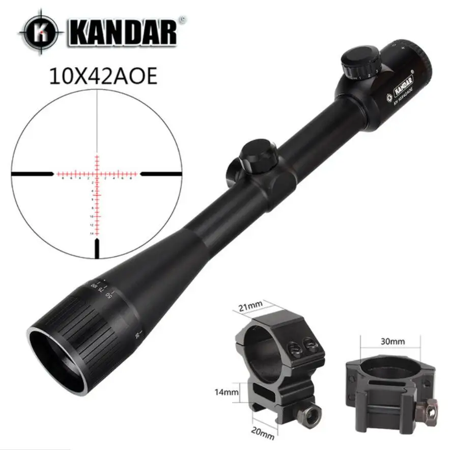 with picatinny ring2 KANDAR 10x42 AOE стекло сетка Красная подсветка прицел фиксированное увеличение 10x Охотничья винтовка прицел тактический оптический прицел - Цвет: with picatinny ring2