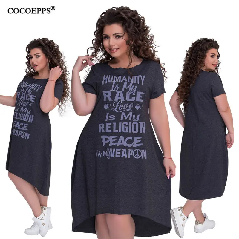 COCOEPPS, летние, повседневные, свободные, большие размеры, модные, с буквенным принтом, женские платья, большие размеры, 5XL, 6XL, необычное, длинное платье, 6XL