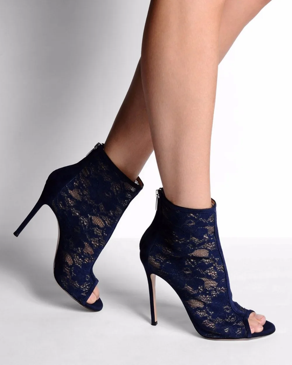 

beautiful blue lace flower ankle boots sexy open toe high heel boots for woman high quality gladiator boots summer