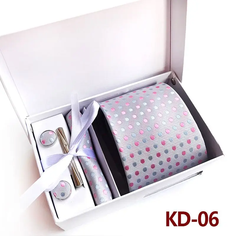 KD06 Новинка, модный галстук, набор, полиэстер, шелк, 8 см., галстуки в горошек, мужские галстуки для мужчин, галстук, платок, запонки, подарочная упаковка, KD01 - Цвет: KD06