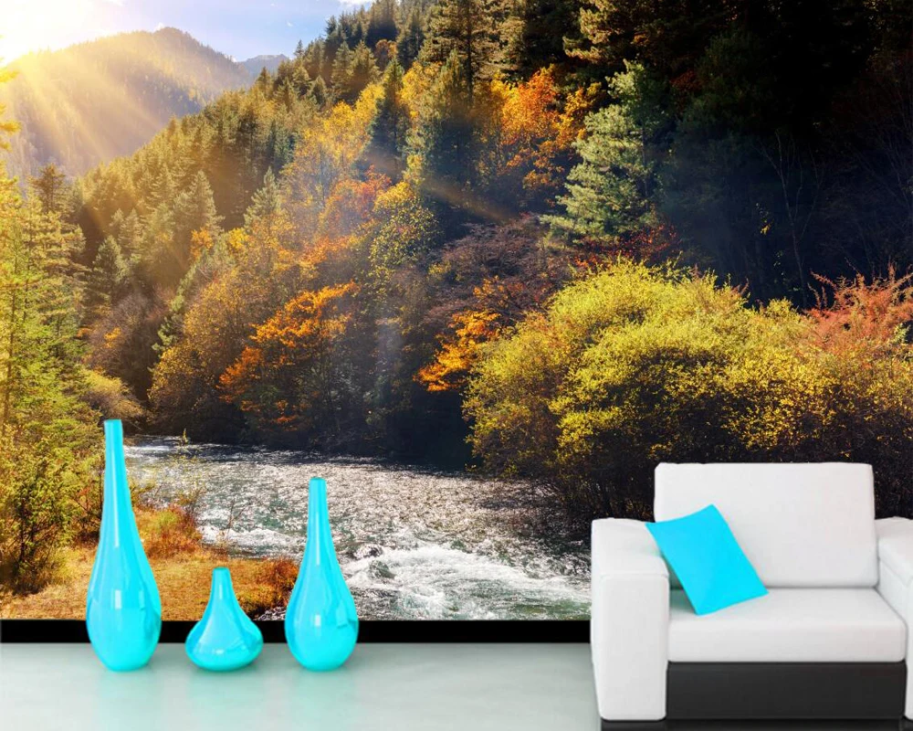 

Jiuzhai Valley Park River Forest Rays of light Nature wallpaper papel de parede for the living room sofa TV wall bedroom kitchen