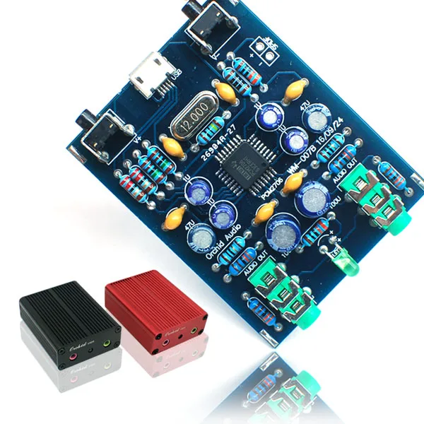PCM2706 USB DAC Sound card e amplifier board Supports sample rate 32K , 44.1K ,48K Hz