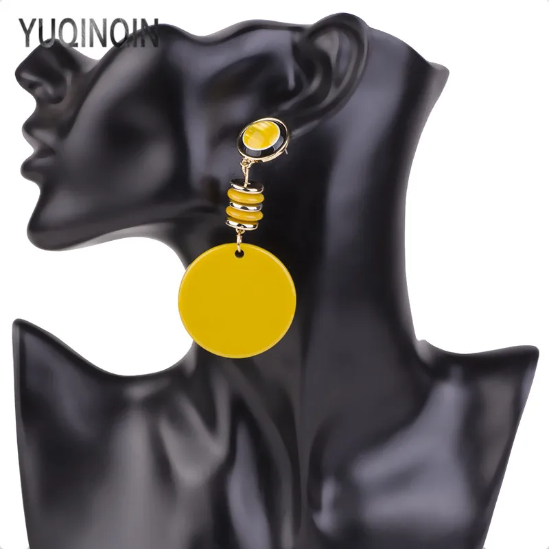 

YUQINQIN Trendy Drop Earrings for Women Acrylic Earrings Female Resin Statement Long Round Geometric Fashion Elegant Earring