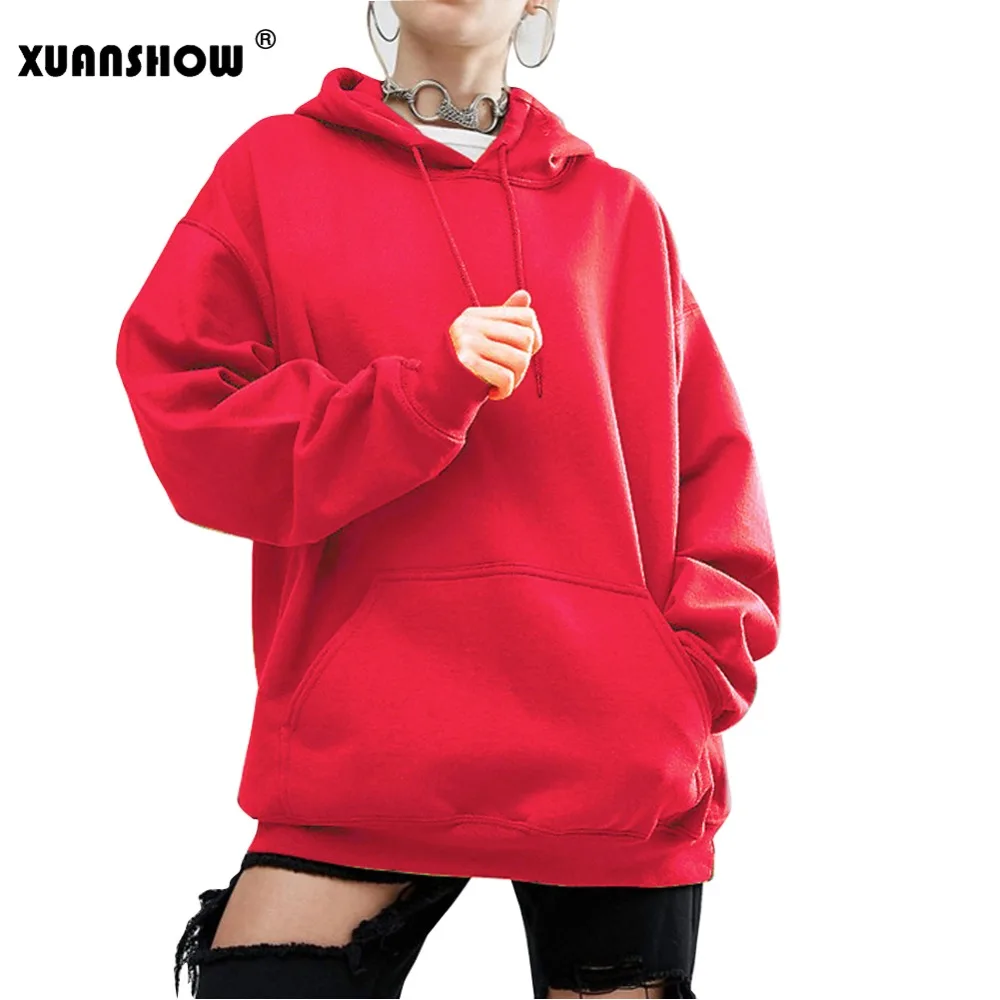 XUANSHOW/осенние женские толстовки с длинным рукавом однотонные Harajuku пуловеры