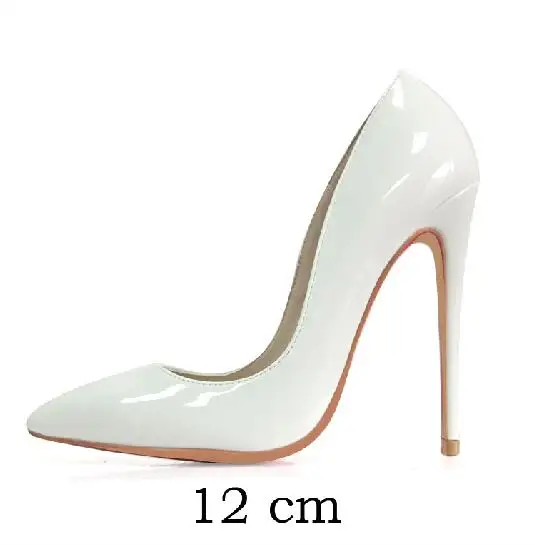white 12cm Высококачественные женские туфли-лодочки из натуральной кожи Свадебные Вечерние туфли на высоком тонком каблуке 8 см, 10 см, 12 см большие размеры 34-45 - Цвет: white 12cm