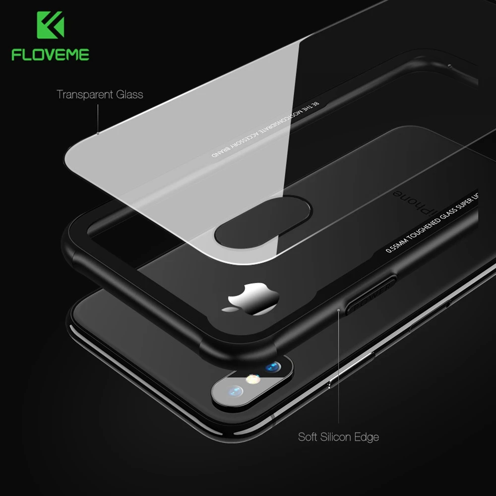 FLOVEME чехол на айфон 7 6 s 8 закаленное стекло для iPhone X XR XS Max S Plus Прозрачный