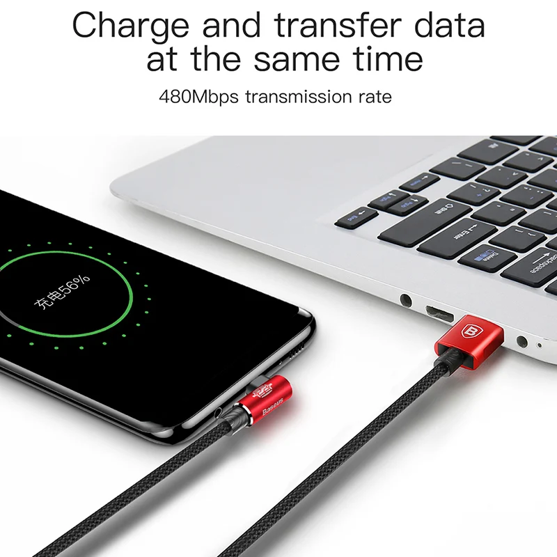 Кабель зарядный Baseus USB Type C 90 градусов для Samsung S10 S9 S8 Oneplus 6t 6 5|Кабели мобильных