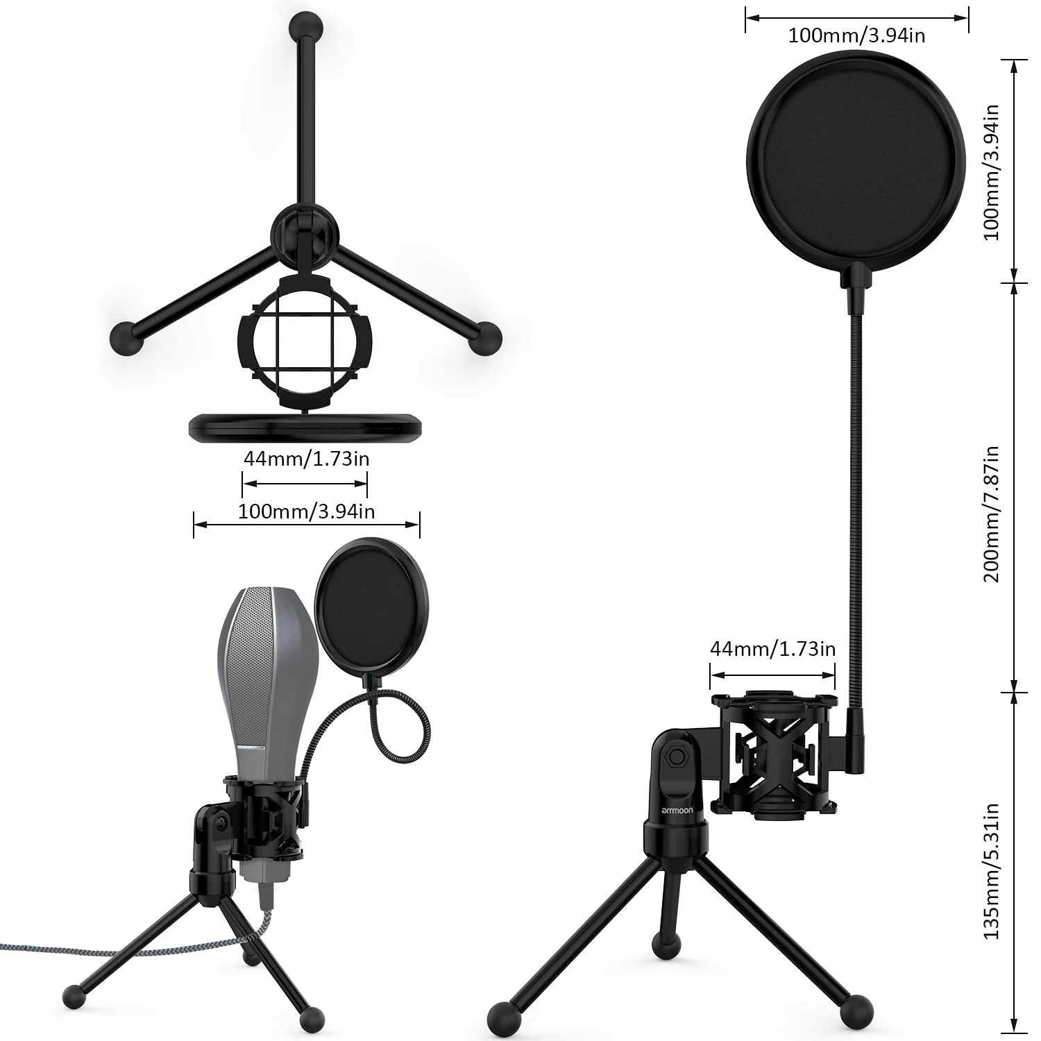 Настольный мини-микрофон ammoon штатив с ударным креплением держатель для