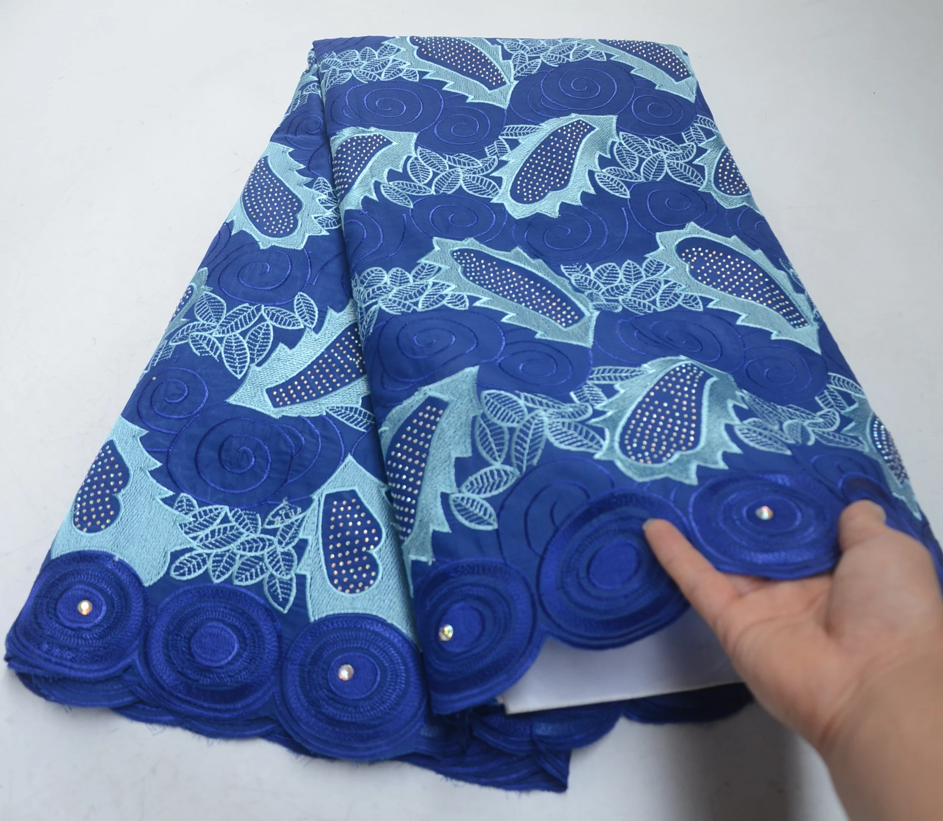 

High Quality Nigerian Lace Fabrics Rhinestones African French Net Lace Fabric Embroidered 100% cotton Mesh Lace Fabric