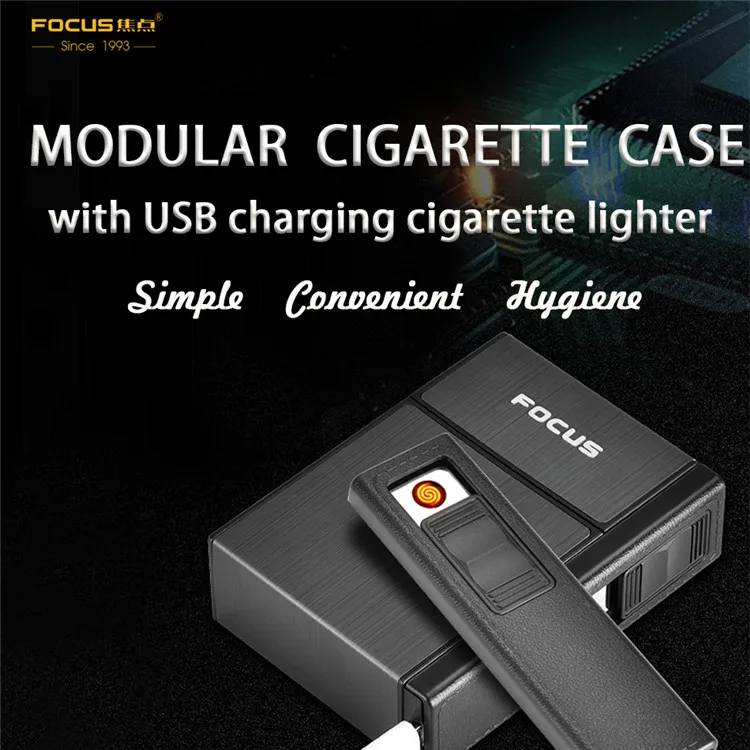 Фокус Абсолютно держатель Ciagrette коробка со съемными USB электронными зажигалками Беспламенное ветрозащитное табачное портсигар чехол зажигалки