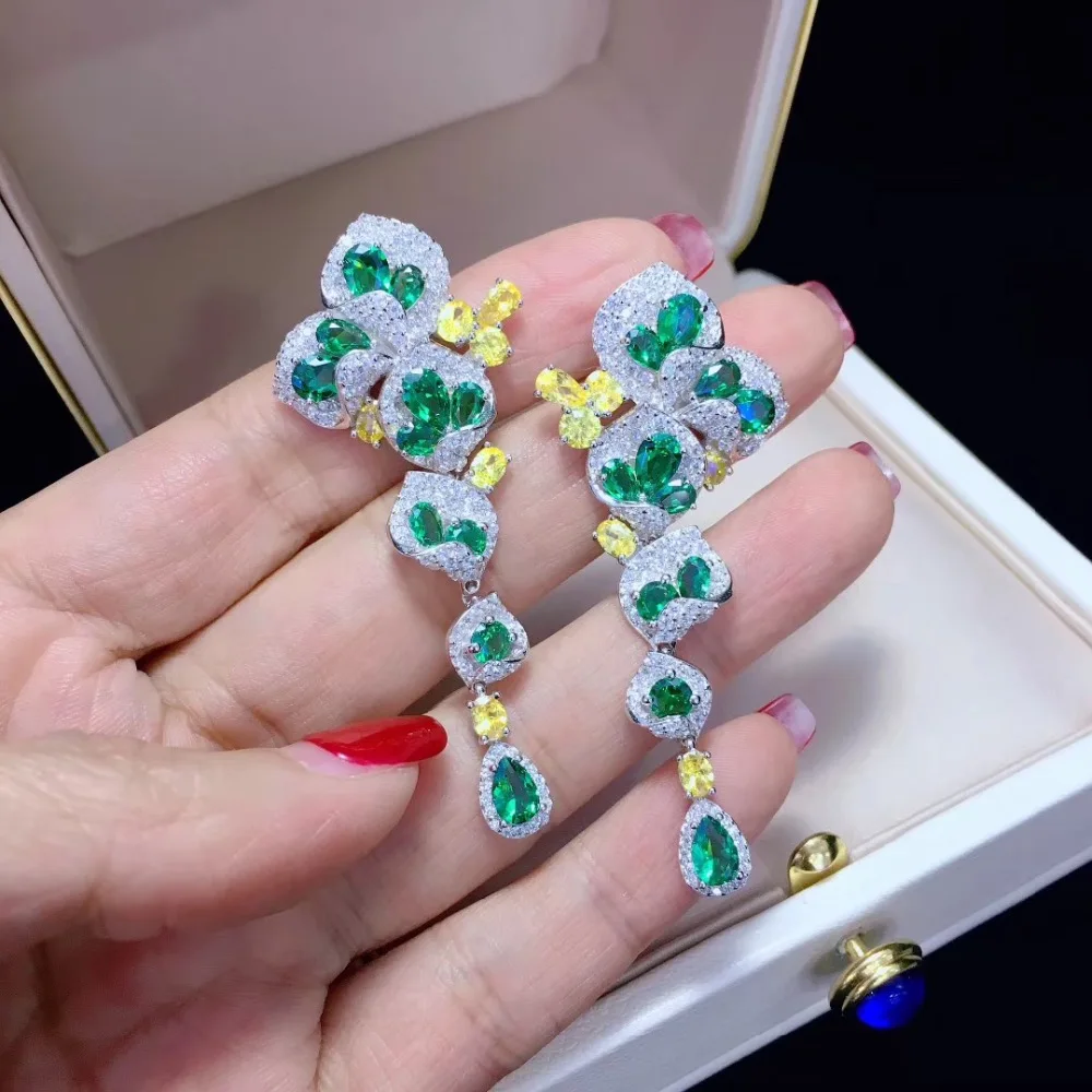 Женские вечерние нные серьги из серебра 925 пробы с фианитами|Серьги-подвески| |