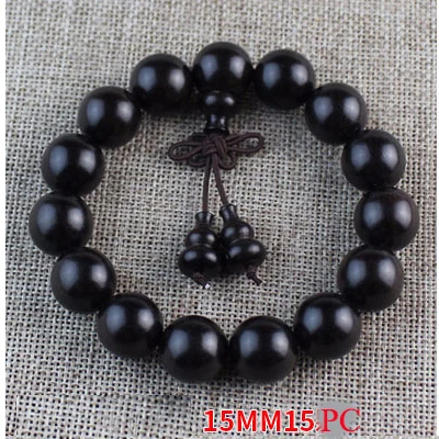 15mm 15pc with gourd Йога буддийский мала натуральный эбеновый деревянный браслет Будда из бусин для медитации и молитвы браслет для женщин черный сандаловое дерево ювелирные изделия - Окраска металла: 15mm 15pc with gourd