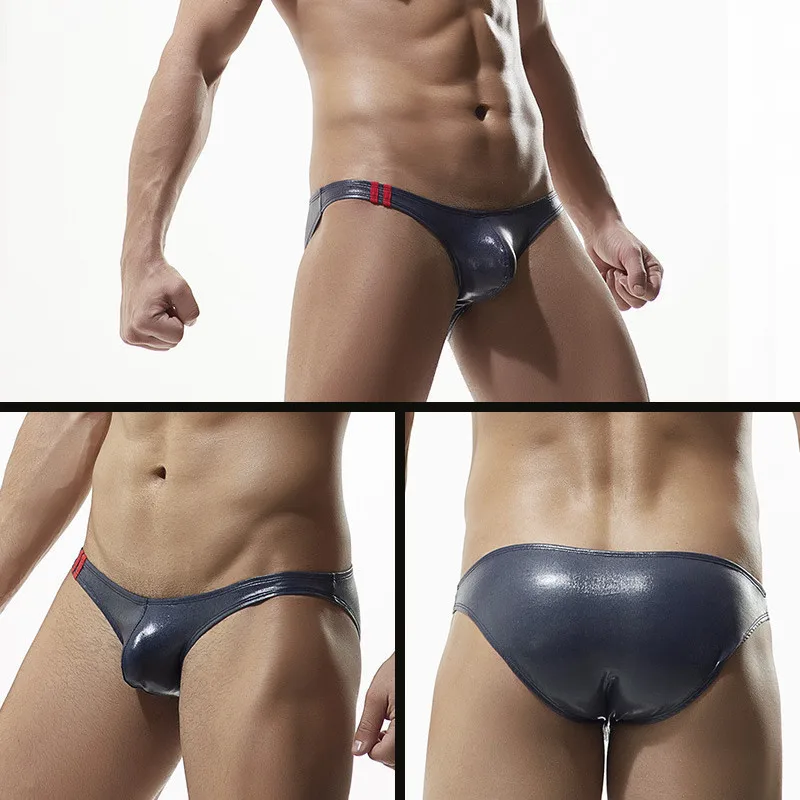 8PCS/Lot Sexy Men Underwear Male Briefs Faux Leather Gay Mens Underpants Bikini cueca Shorts ropa interior hombre Panties Brief