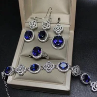 kjjeaxcmy boutique jewels 925 sterling silver inlaid natural blue topaz bracelet ring pendant earrings for women set