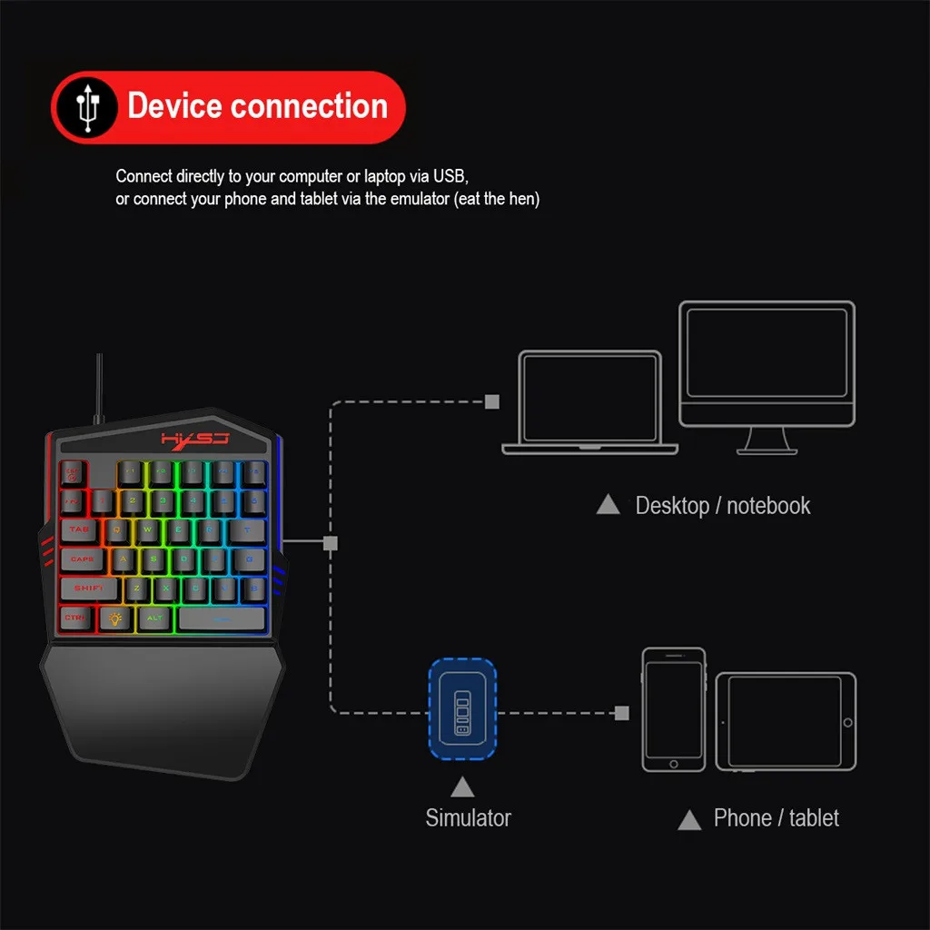 Игровая клавиатура для HXSJ V100 эргономичная многоцветная подсветка игровая одной