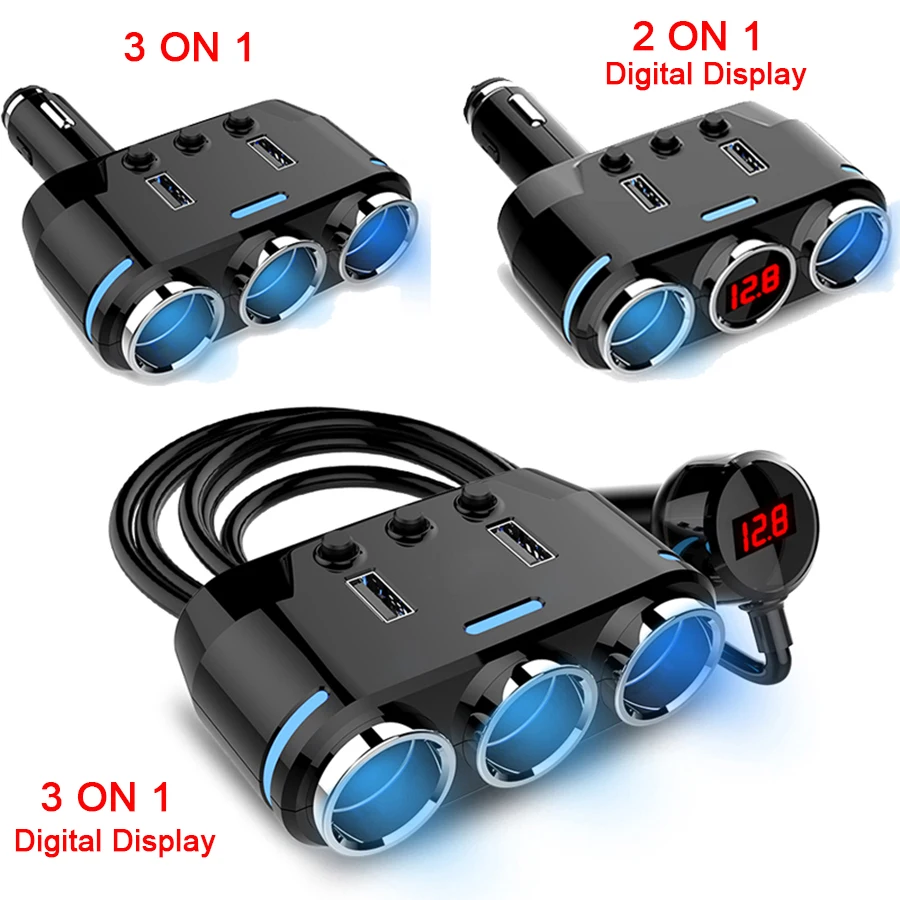 Розетка для автомобильного прикуривателя Splitter 12 в 24 разъем LED прикуриватель 2Usb