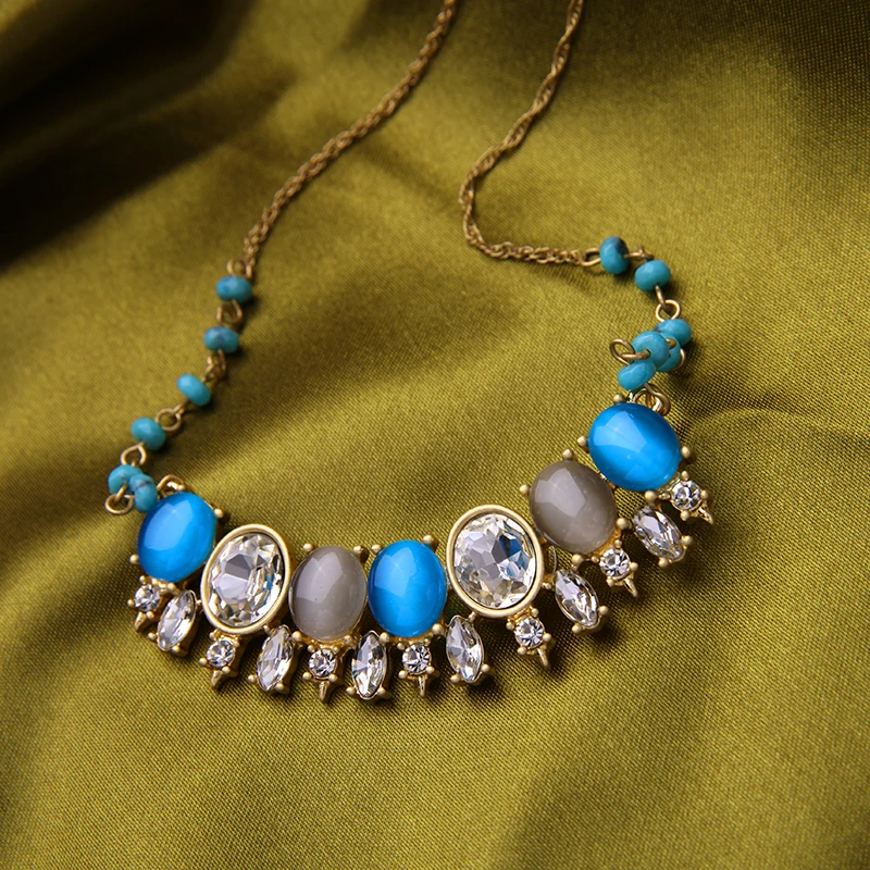 Bulk Price Fall 2016 Launch New Arrival Blue Crystal Necklace Women Chic Jewelry Alloy Cheaper Charm Fashionable Bijoux | Украшения и